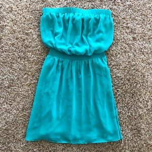 Express Green/Blue Strapless Dress